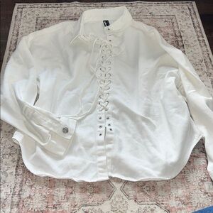 White Lace-Up Blouse